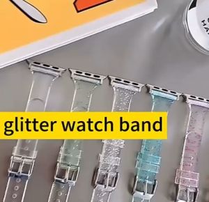Slim Ladies Glitter Transparan Strap Sport Band Apple Watch 41mm 40mm 38mm Series 1 2 3 4 5 6 7 8 9 SE Tali Sport Band Gliter Ladies iWatch Cewek Wanita Perempuan Rubber Smart Watch Jam Tangan Pintar