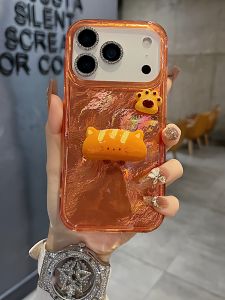 Creative Bread Cat Drawstring Phone Case for Apple Series iPhone17 13Promax 15Promax 14Promax 16Promax Half Cover Large Hole Breathable High Protection