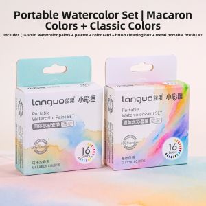 Languo | Portable Art Student & Travel Use Pearl Watercolor Paint Set 16 Colors