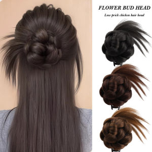 แฮร์พีซต่อผมหางยาวสำหรับผู้หญิงทำจากห่อรอบๆผมสังเคราะห์แบบครึ่งผูกผมยาวหัวลูกบอลขนนก