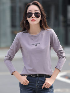 Early Autumn Clothes Pure Cotton Long Sleeves T-Shirt Womens Outwear Western Style plus Size Thickened T-shirt Inner Wear Embroider Cotton Shoulder Tops