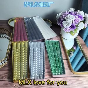 4pcs Lilin Spiral Ulir Tempat Lilin Berulir Berwarna Batang Panjang Gaya Eropa Gold/Silver/Putih