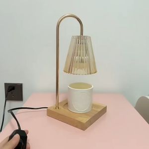 Oak Base Candle Warmer Lamp with 2 Bulbs Compatible with Jar Candles Vintage Electric Candle Lamp
