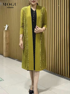 Knitting Cardigan Womens Mid-Length Thin Outwear Middle-Aged and Elderly Womens Dress Spring/Summer Cheongsam Outerwear Lace Mesh Shawl