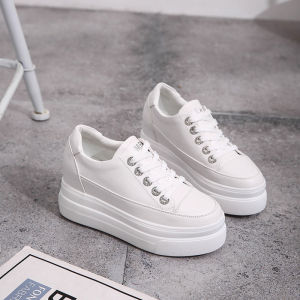 Womens Casual Spring Season High Top Thick Bottom 8cm Platform Cross Strap PU Leather Fashion Sneakers Korean Style Flats