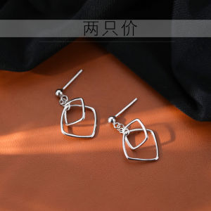 Pure Silver 925 Square Earrings Simple Womens Fashion Jewelry Fresh out New Style Summer Hoops Small Niche Ear Decorations