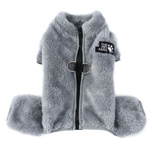 Soft Fleece Dog Clothes Winter Four Legs Covered Plush Pet Coat D-Ring Zipper Puppy Jacket Autumn Overall For Small Middle Dog