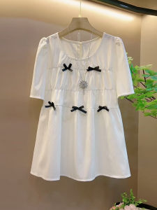 พลัสไซส์ ผู้หญิง ฤดูร้อน เสื้อยืดคอกลมแขนสั้นปมผีเสื้อ ลำลอง ผ้าฝ้าย Blend เสื้อท่อนบน ทันสมัย หลากหลาย Basic