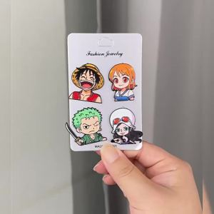 4Pcs One Piece Anime Enamel Pins Luffy Zoro Nami Robin Brooches for Backpacks Hats Clothes Lapel Badges Collectible Gift