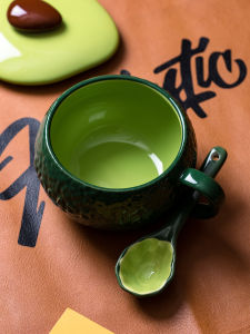 Cup with lid breakfast cup colorful ceramic avocado cute hand painted underglaze yogurt mug mug water cup milk coffee cup