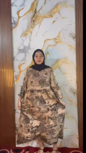 Dress anjani bahan rayon diamond motif viral-gamis jumbo lengan pita