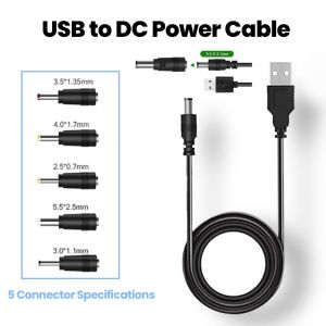 5 in 1 USB to 5V DC Power Cable 5.5 * 2.5mm Jack Charging Cord with 5 Selectable Connector Universal Power Cable for TV Box