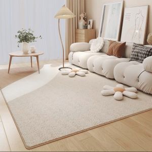 Kids Room Short Velvet Carpet Girls Living Room Bedside Main Bedroom Cloud Pattern Cat Print Modern Simple Style Rectangular Rug