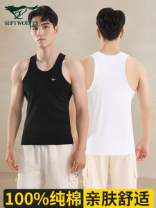 Pure Cotton Mens Vest Septwolves Brand Sleeveless Crossbar Style Casual Underwear Suitable for All Seasons
