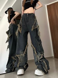 Quần Jeans Denim Ống Thẳng Ôm Dáng Cạp Cao Thường Ngày Cho Nữ Quần Dài Dài Đến Sàn Có Viền Lông Mùa Xuân Thiết Kế Mỹ Cổ Điển