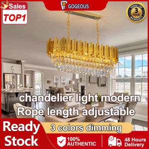 GOGEOUS Luxury Gold crystal chandelier modern design tricolors pendant lights for ceiling chanderliers for living room crystal chandelier ceiling light sala chanderlier for kitchen dining bedroom chandeliers for low ceiling high ceiling