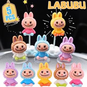 5Pcs/set Cartoon Shaking Head Labubu Car Ornament DIY Dashboard Center Console Cute Monsters Bunny Resin Model Decor Auto Interior Accessories