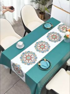 Oilproof & Non-wash Soft Tablecloth PVC Waterproof and Oil-proof Table Cover Tablecloth Various Shapes 6/8/10/12 Seats PVC Anti-fouling Tablecloth Ethnic Style