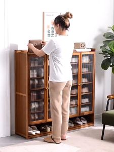 Bamboo Shoe Cabinet With Changhong 3/4 Door Rak Kasut Kayu Almari Baju Shoe Rack Flip Door Kabinet kasut kapasitas Besar Berbilang lapisan 鞋柜