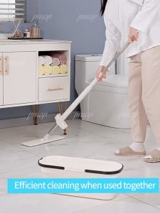 PMOP 42cm 2in1 Self-Wash and Squeeze Dry Flat Mop 360 Rotation household Lengthen Microfiber Original Hand Free Mop Tool Kit lazy Scratch Steel Automatic Dehydration Floor Cleaning wet and dry Foldable placement Refill Pad
