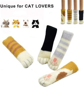 4PCS Cute Cat Paw Furniture Socks Knitted Chair Leg Covers Floor Protectors Non Slip Table Booties Pads Fit Square Round Feet