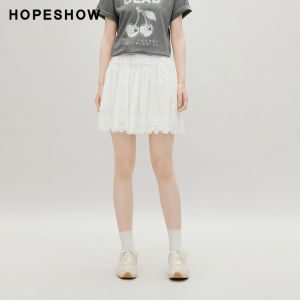 HOPESHOW | Cotton Lace Wave Edge Sweet A-line White Skirt