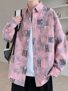 PAZHAOLANG | Big Size American Full Print Letter Printed Long Sleeve Shirt