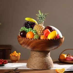 ไม้เนื้อแข็งสำหรับห้องนั่งเล่น Format ผลไม้ตะกร้าเก็บของน้ำหนักเบาของว่า งระดับสูงวางถาดผลไม้ขนาดเล็ก