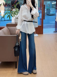 La Chapelle | Viscose Tencel Light Flared High Waist Straight Leg Slim Fit Jeans