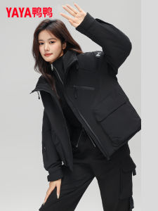 เสื้อแจ็คเก็ตขนเป็ดทรงสั้นสำหรับผู้หญิง ฤดูหนาวปี 2025 ทรงลำลอง สไตล์เรียบง่าย เสื้อคลุมกันหนาว ขนเป็ด ขนเป็ดแท้ ขนเป็ดผสม