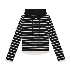 URLAZH | Relaxed Slouchy Hooded Sweater Black and White Stripe