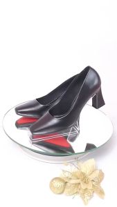 Giày cao gót nữ mũi Vuông màu Đen Lume da PU cao cấp đế cao su non chống trơn trượt cao 5cm - 7cm