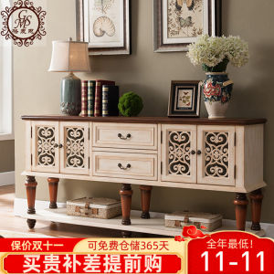American Style Minimalist Sideboard European Style Solid Wood Hollow Carved Storage Cabinet Living Room Entrance Cabinet Dining Room Wine Bowl Tea Cabinet
