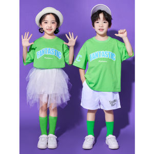 LOlanta Stage Performance Dance Clothes for Kindergarten Primary Students Class Uniform Cheerleading Sports Suit Kids Candy Colored 4-14Years