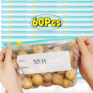 ถุงปิดผนึกนำกลับมาใช้ใหม่60/10ชิ้นกระเป๋าซิปปิดผนึกกระเป๋าเก็บของขนมกินเล่นสำหรับห้องครัวตู้เย็นพลาสติกภาชนะปิดผนึก