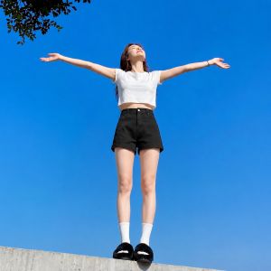 V.C.I | Slim High Waist A-Line Jean Shorts for Petite and Pear Shape Women