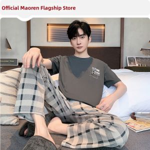 MiiOW | Summer Cotton Male Sleepwear Short Sleeve Long Pants