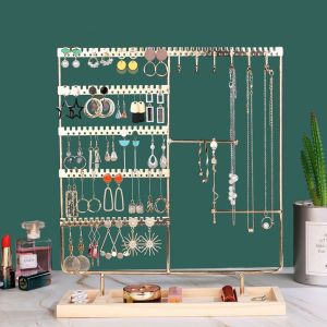 Giá Đỡ Trang Sức Bằng Kim Loại Với Khay Gỗ Đa Năng Dùng Để Đựng Bông Tai Dây Chuyền Vòng Tay & Nhẫn Giá Trưng Bày Trang Sức