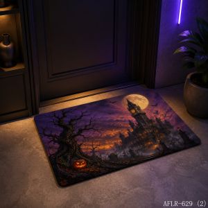 VIKAMA Haunted Cave Dead Tree Pumpkin Halloween Doormat Non Slip Indoor Outdoor Rug Dark Spooky Front Entrance Welcome Door Mat