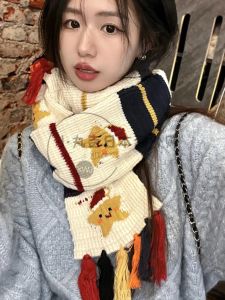 ผ้าพันคอถักสไตล์เกาหลีสำหรับผู้หญิงในฤดูหนาว ผ้าพันคอแบบยาวรูปหัวใจทรงสี่เหลี่ยมคลุมศีรษะสำหรับนักเรียน