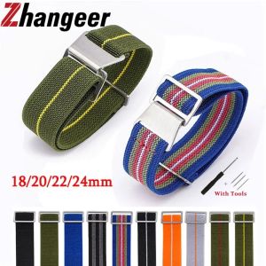 Zhangeer สายนาฬิกาไนลอนยืดหยุ่น18มม. 20มม. 22มม. 24มม. สำหรับ Seiko สำหรับ Tudor นาฬิกาข้อมือร่มชูชีพนาฬิกาข้อมือสากลพร้อมเครื่องมือ