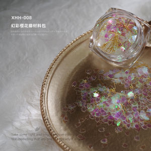 2024 New Sakura Petal Nail Art Accessories Gold And Silver Thread Bright Sparkle Beads White Five-Petal Flower Nail Decorations