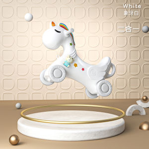 Childrens Two-in-One Swing Horse Sliding Car Baby Wooden Horse Rocking Chair One Year Old Birthday Gift Toys for Girls