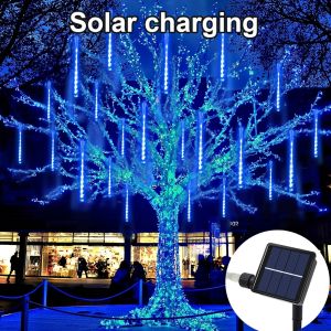 HOOPET | 1pc 30CM Solar Meteor Shower LightsIcicle Lights Outdoor Falling Rain Drop Lights for GardenChristmasTreeBarStore Decorate