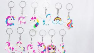 6/12/24pcs Cute PVC Unicorn Keychain Cartoon Animal Key Chain Ring Bag Backpack Charm Birthday Party Decor Students Gifts