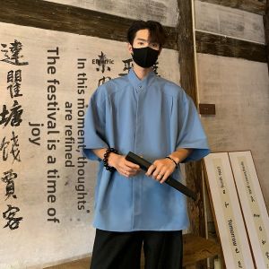 YOULIN | Traditional Chinese Style Mens Summer Stand Collar Short Sleeve Shirt