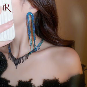 Frascati New Fashion Exquisite Long Tassel Zircon Drop Earrings Necklace For Women Geometric Party Wedding Luxury Jewelry Set Gift
