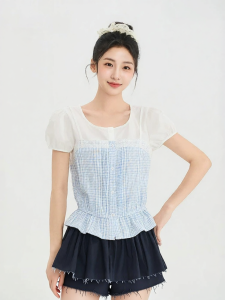 SANFU | Elegant Lace Patchwork Two-Piece Illusion Short Sleeve Blouse