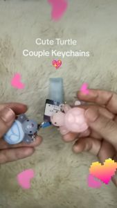 [2 Smiling Baby Turtle Jelly] Cute Couple Keychain Boyfriend Girlfriend Gift Valentine Young Love Backpack Bag Key Ring