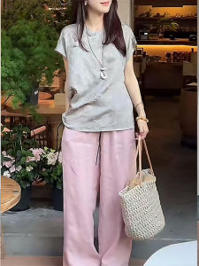 Shalldoer | ชุดสองชิ้นแฟชั่นฤดูร้อนสำหรับผู้หญิง แขนสั้น กระดุม ทรงหลวม กางเกงขากว้าง สไตล์ชาติพันธุ์ ชุดทำงานลำลอง